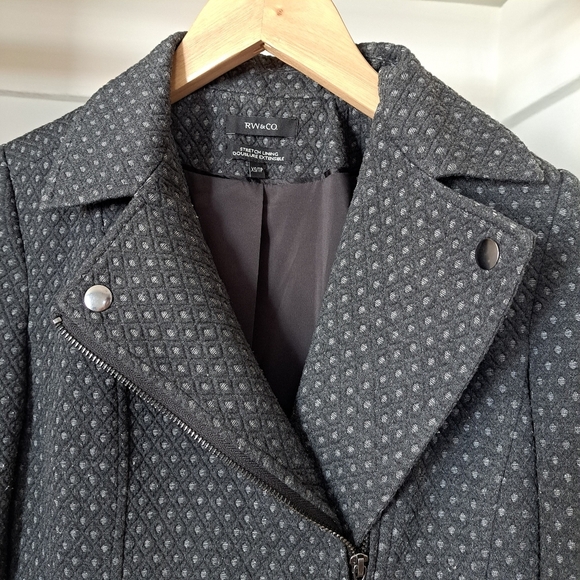 RW&CO | Grey diamond pattern asymmetrical zipper women's jacket - Picture 5 of 14